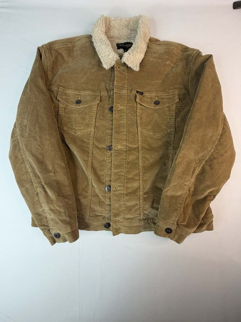 Wrangler Corduroy Jacket Mens Large Brown Sherpa Lined Trucker Western